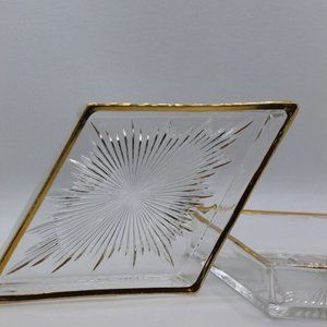 Diamond Art Deco Vintage Trays Etched Glass